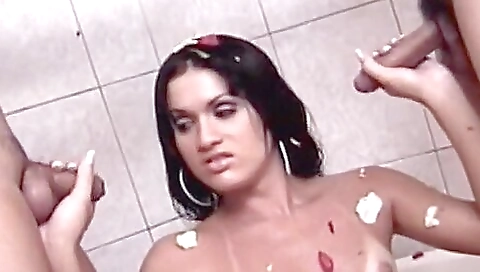 Horny busty latina teen gets fucked in two different holes