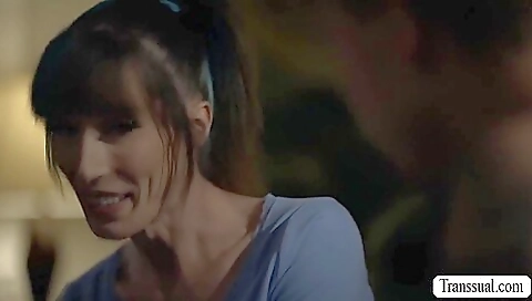 Amazing tattooed shemale in a sexy bra gets fucked