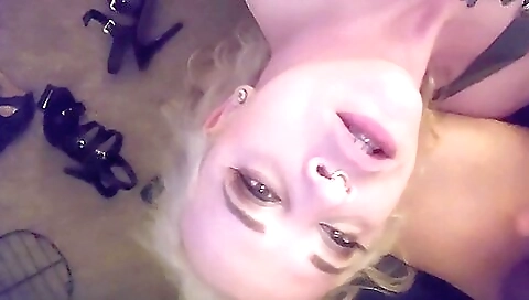 Busty blonde babe doing anal and pissing on the couch