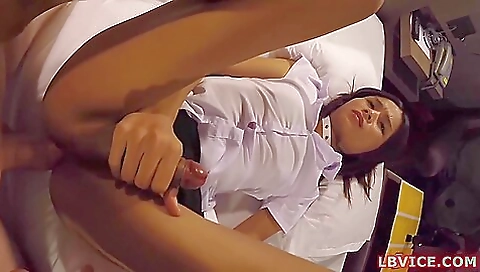 Asian brunette is sucking my big dick in the mouth