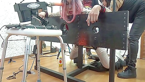 Amateur gagging with a dildo for kinky bondage scene