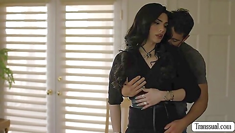 Hot trans brunette getting anal and deepthroat sex