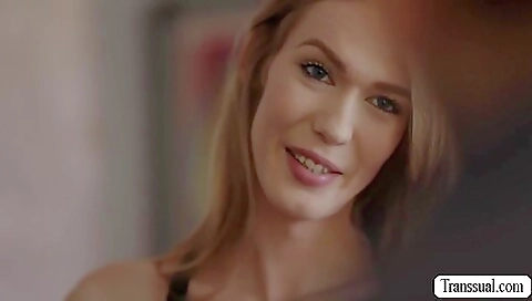 Hot redhead gives a nice round deepthroat fuck in front of you