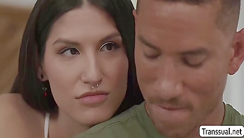 Horny tranny gets fucked by a guy in her mouth and behind