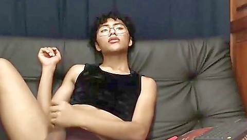 A hot brunette girl in a sexy outfit takes a hot cumshot